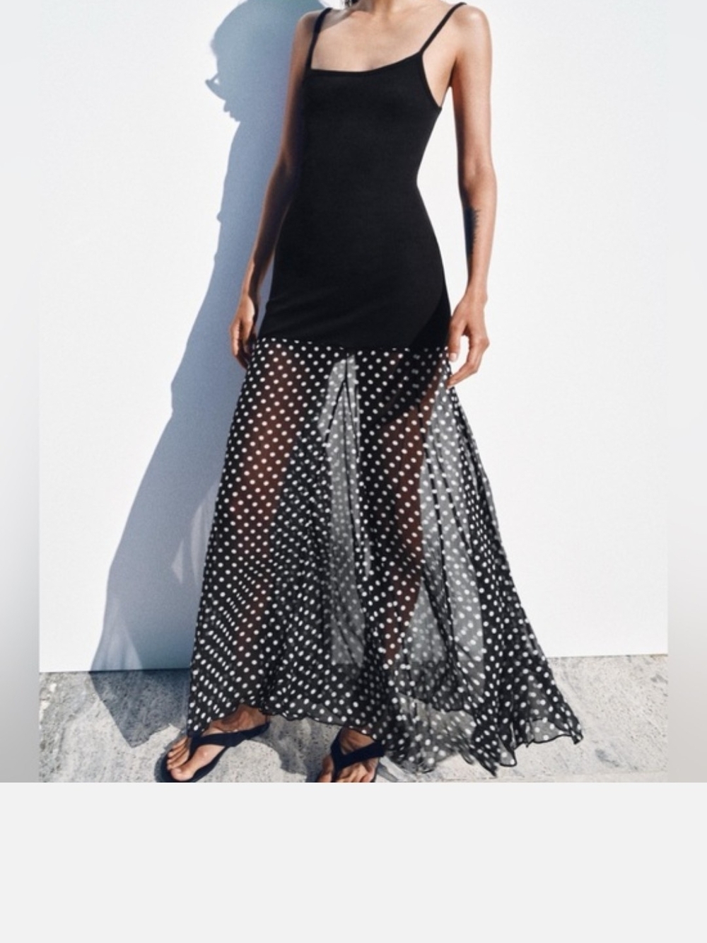 Zara Black and White Polka Dot Sheer Maxi Dress